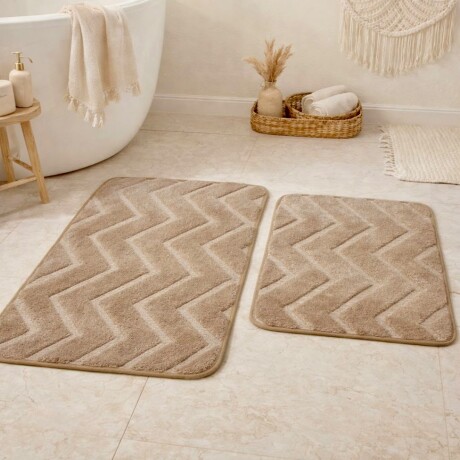 Juego de 2 Alfombras de Baño Zigzag Marrón 50×80 y 40×60 cm Juego de 2 Alfombras de Baño Zigzag Marrón 50×80 y 40×60 cm