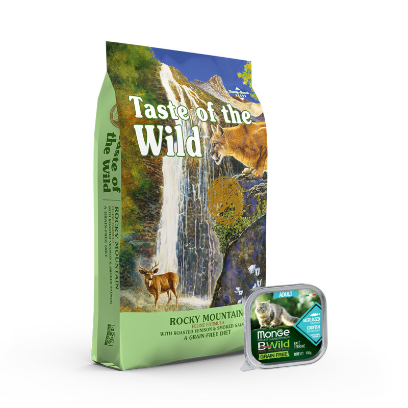 PROMO Taste of the Wild Feline Grain Free Rocky Mountain 2 kgs + Paté BWild! PROMO Taste of the Wild Feline Grain Free Rocky Mountain 2 kgs + Paté BWild!