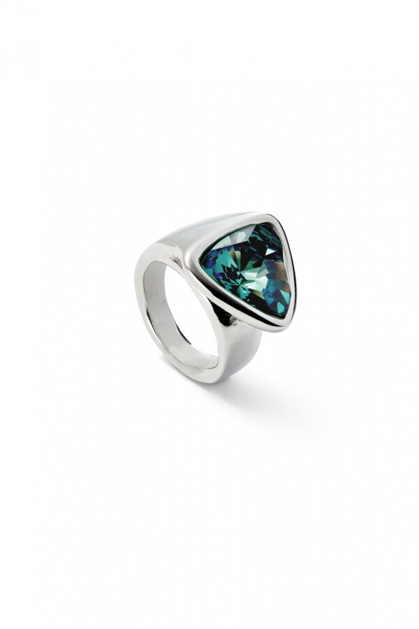 ANILLO EN ALEACIÓN DE METALES BAÑADO EN PLATA DE LEY CON CRISTAL VERDE Anillo
