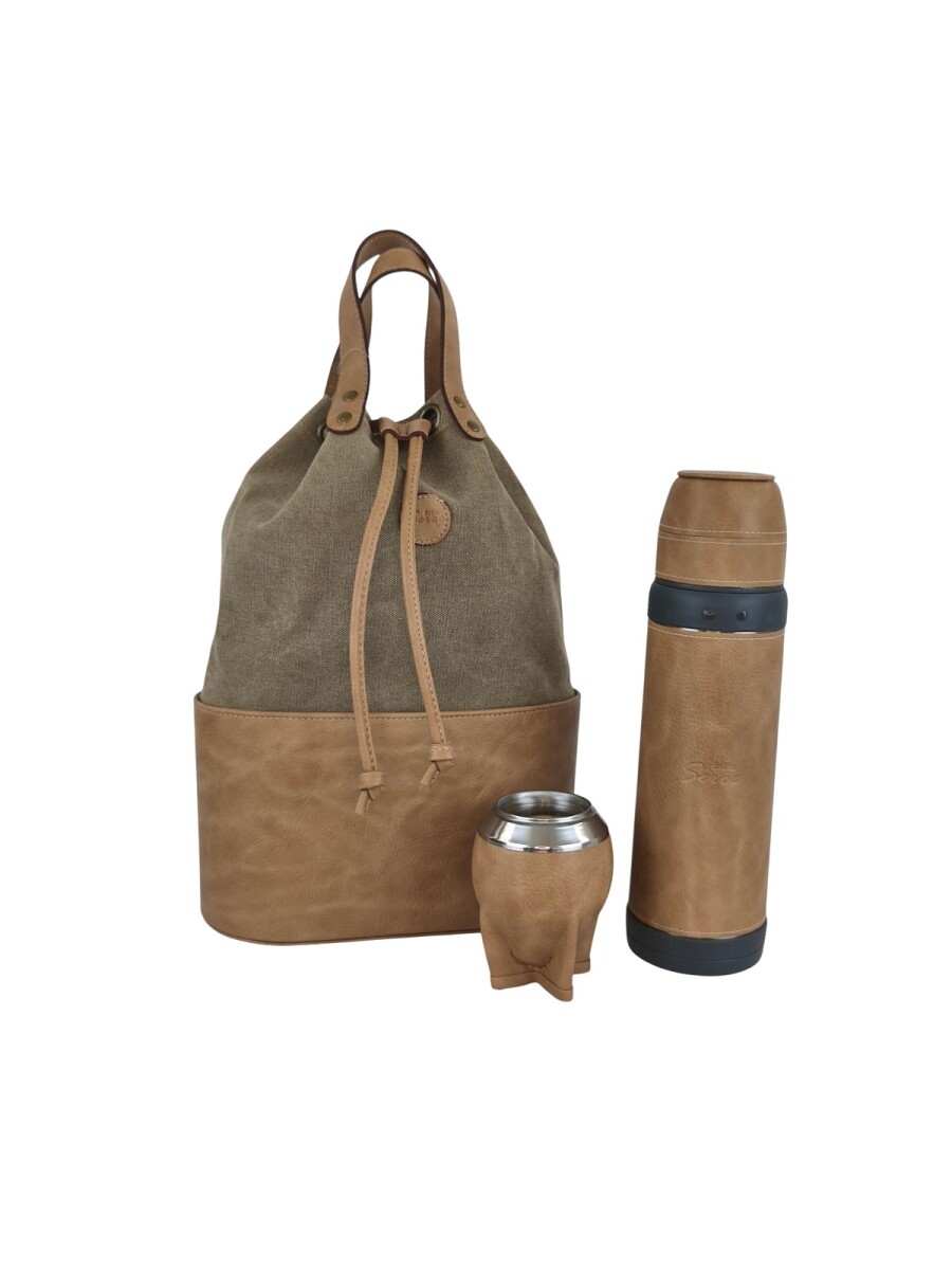 Set de matera bolso con termo de litro y mate - Beige 