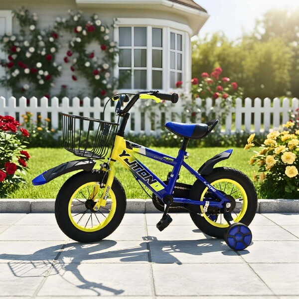 Bicicleta Infantil Yjtong R12 Canasto Parrilla Guardabarros Azul 1