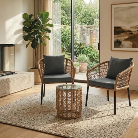 Juego De Jardin Rattan Lumax Exterior 2 Sillones + Mesa Gris