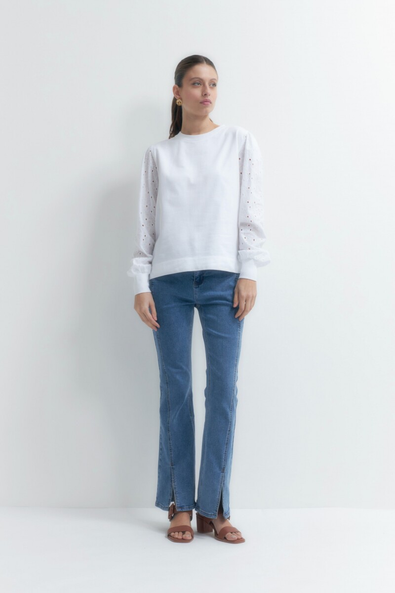 Sweatshirt con mangas de broderie blanco