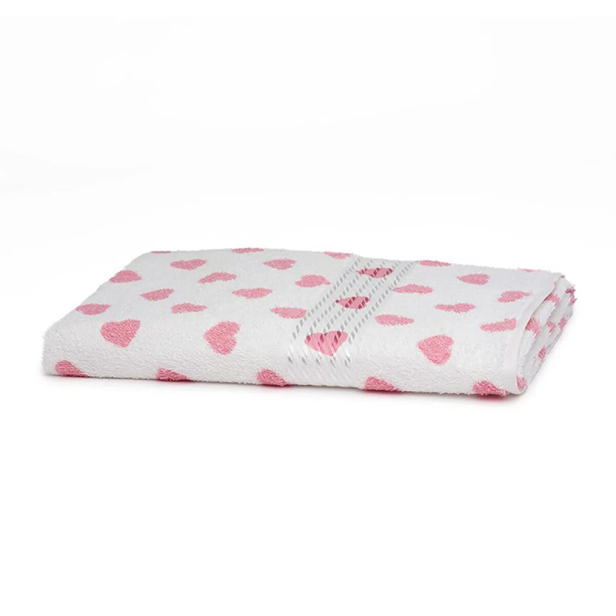 Toalla Baño Estampada Prisma 100% Algodón 70x140 cm - Blanco / Corazón Rosa 
