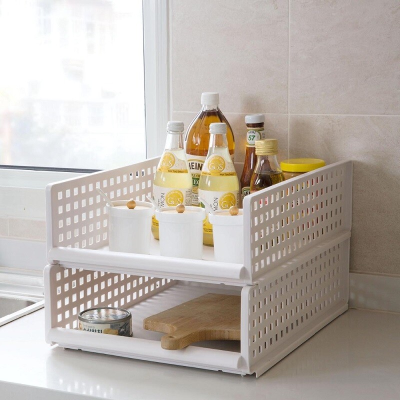 Estante cajonera plegable y apilable de plástico C Estante cajonera plegable y apilable de plástico C
