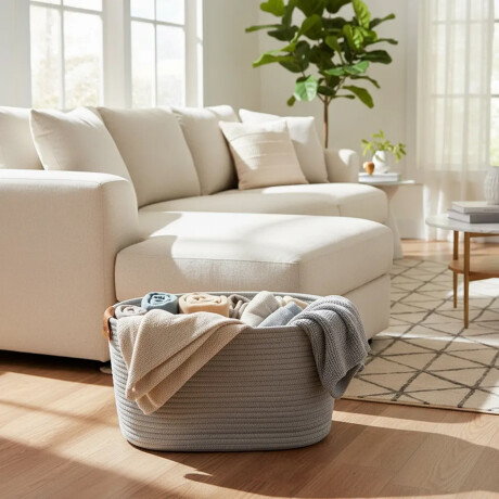 Cesto Canasto de Algodón con Asa Paramount Deco 45x30x22Cm Gris