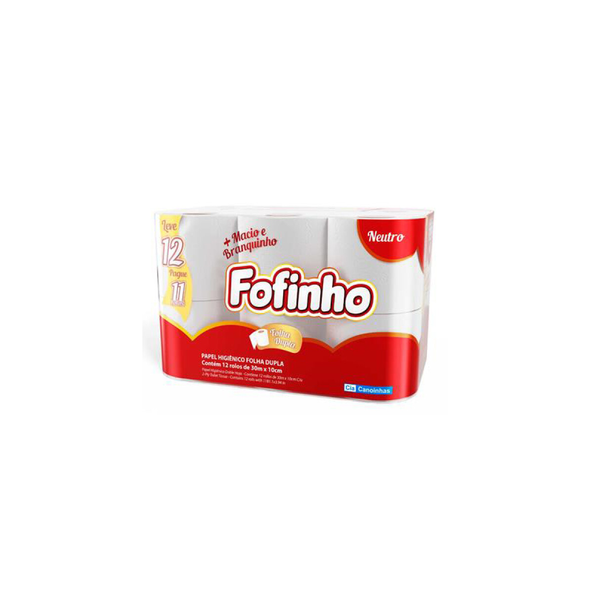 Papel Higiénico Doble Hoja 30M 12 Rollos FOFINHO (Super Blanco) 