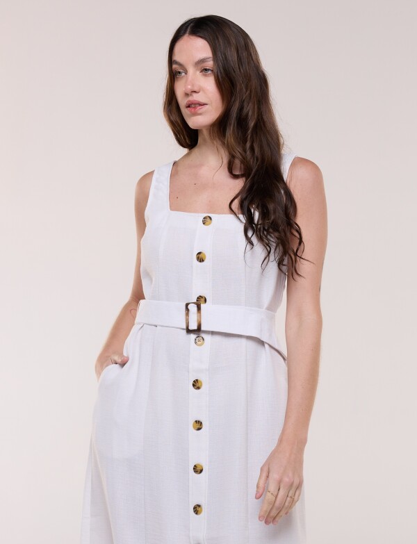 Vestido Midi Camisero Con Cinto CRUDO