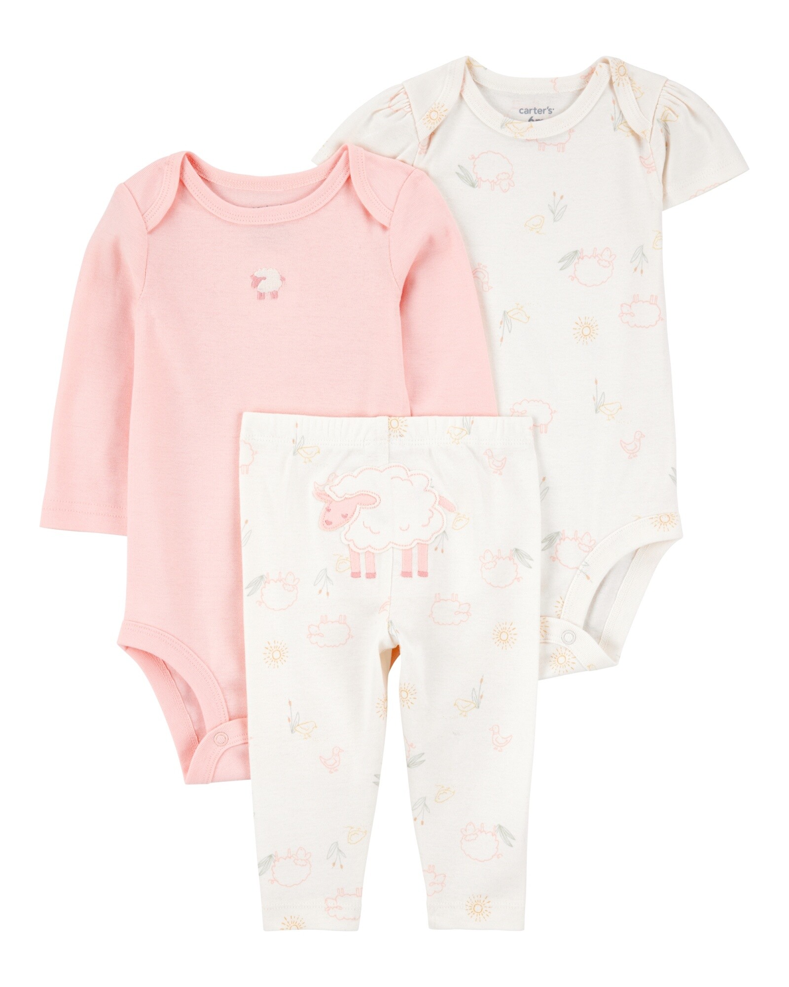 Set tres piezas de algodón, pantalón y dos bodies, diseño ovejas Sin color