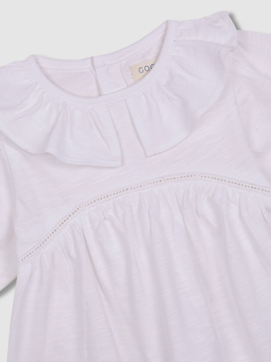 Camiseta De Manga Corta Con Cuello Volante Blanco