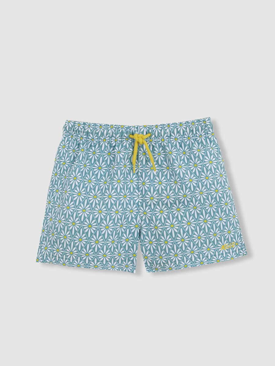 Bañador Estampado De Flor Geometrica Azul Claro