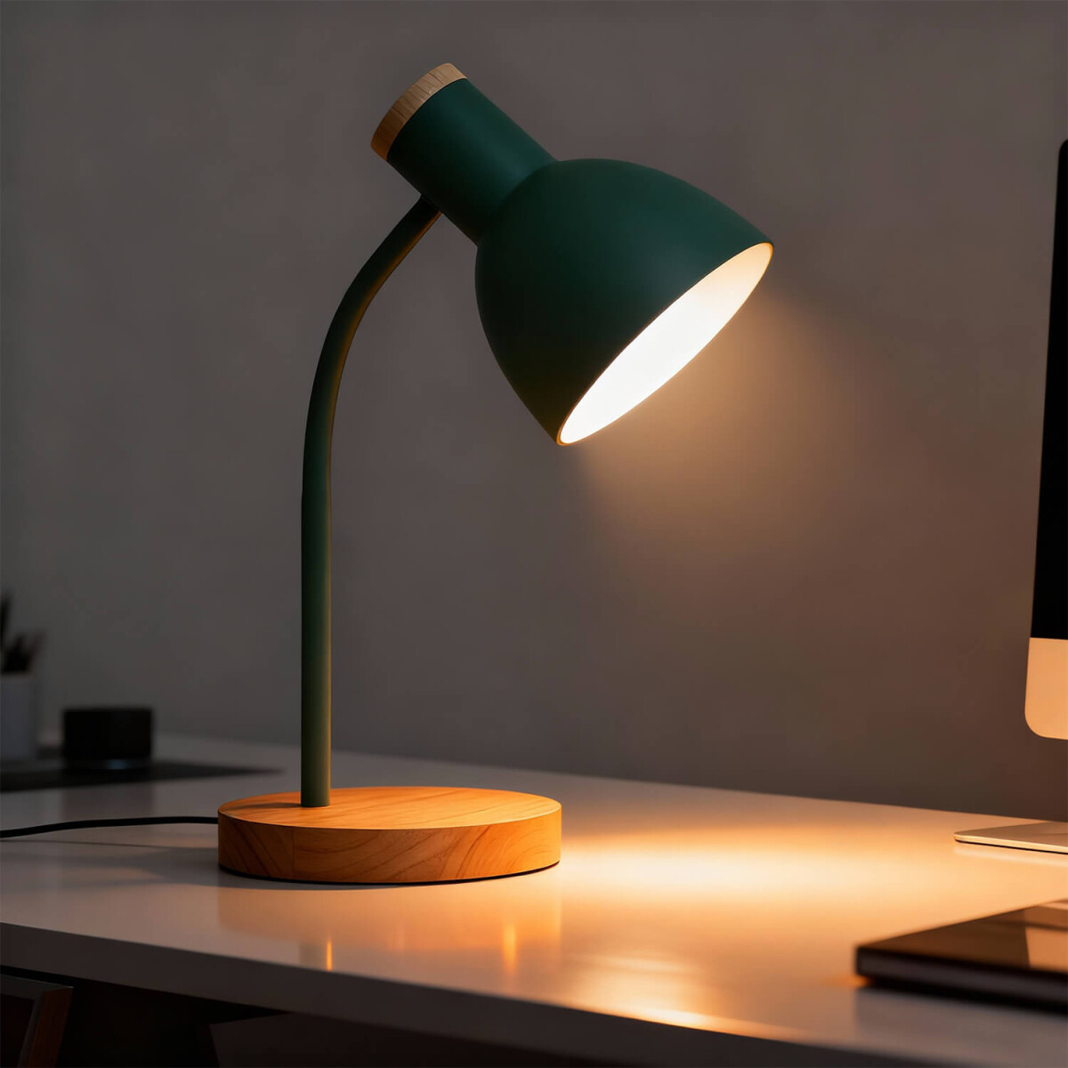 Lampara De Escritorio Velador Portatil Nordica Metal Madera Lectura IMBACK Color Verde 