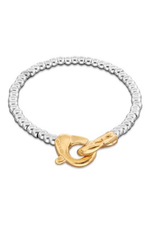 PULSERA DE BOLAS PEQUEÑAS BAÑADA EN PLATA CON MOSQUETON ENTRELAZADO BAÑADO EN ORO 18K Pulsera