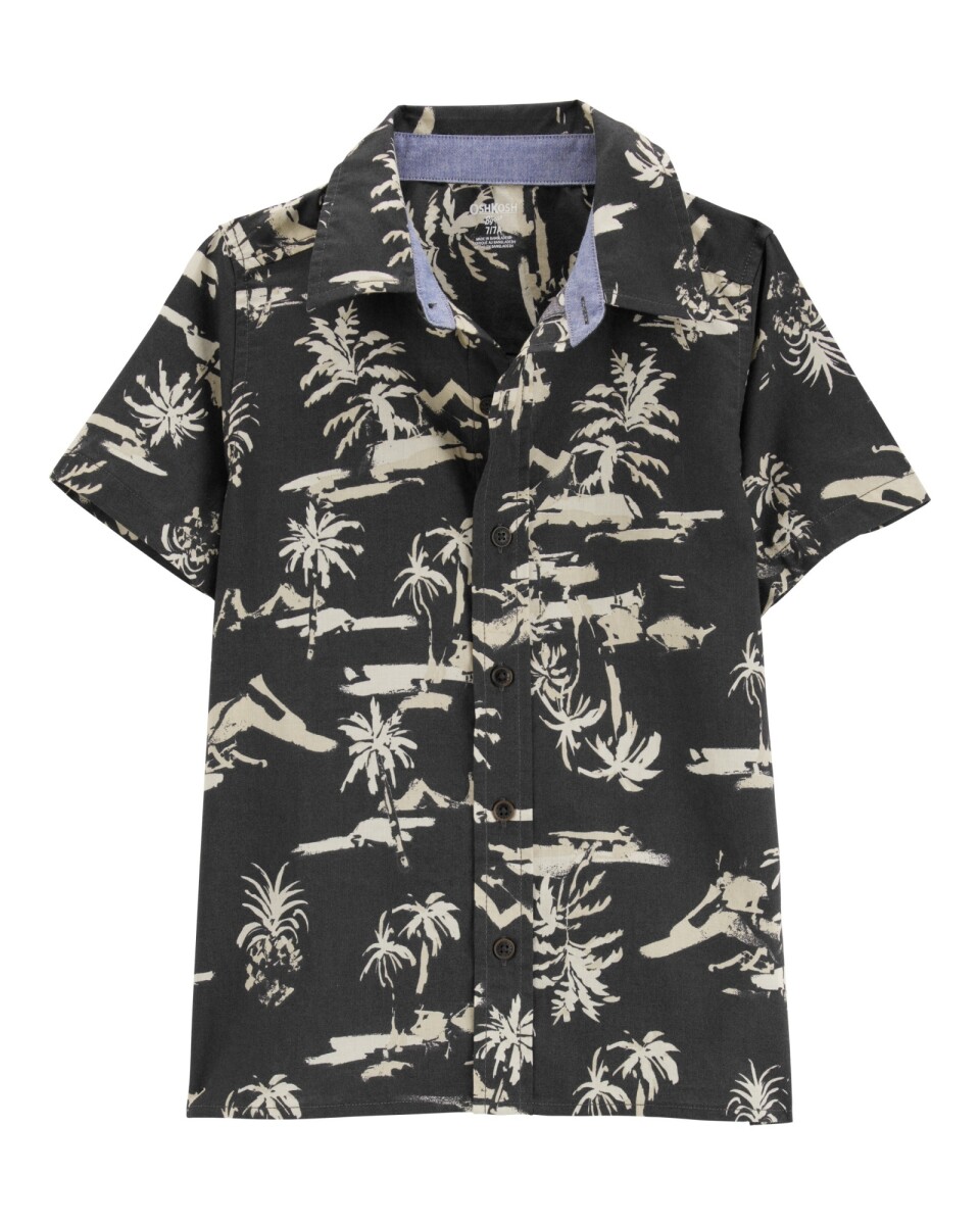 Camisa de algodón, manga corta, diseño tropical 