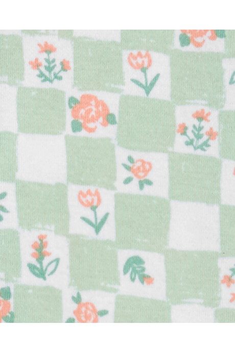 Pijama una pieza de algodón con pie, diseño floral y cuadriculado. Talles 2-5T Sin color