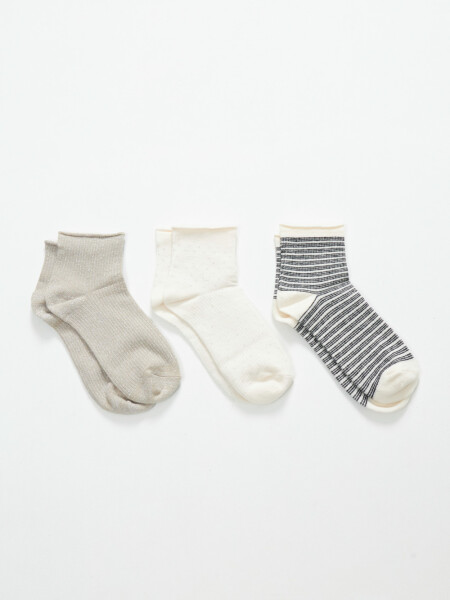 Pack x3 media caña rib Beige Melange