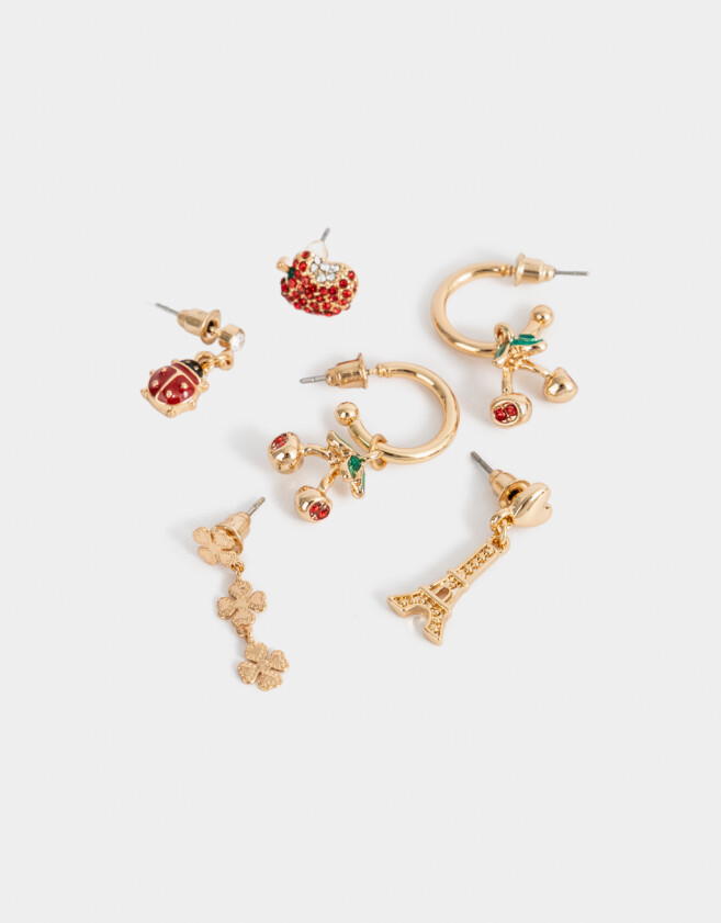 Aros Sets Bañada en Oro Set De Aros Con Multidijes - Dorado