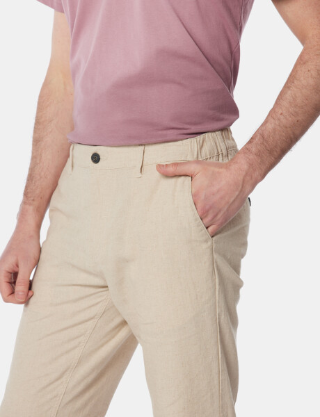 PANTALÓN DE LINO CON CINTURA ELASTIZADA Beige