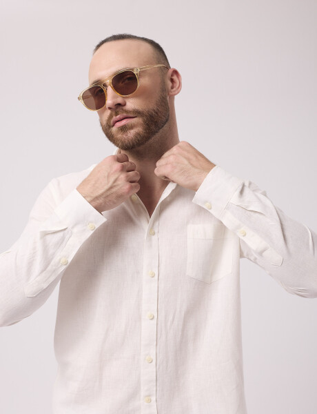 Camisa m/l lino lisa blanco