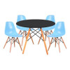 Juego de comedor Con Mesa Circular de 80cm + 4 Sillas Eames Azul/Negro