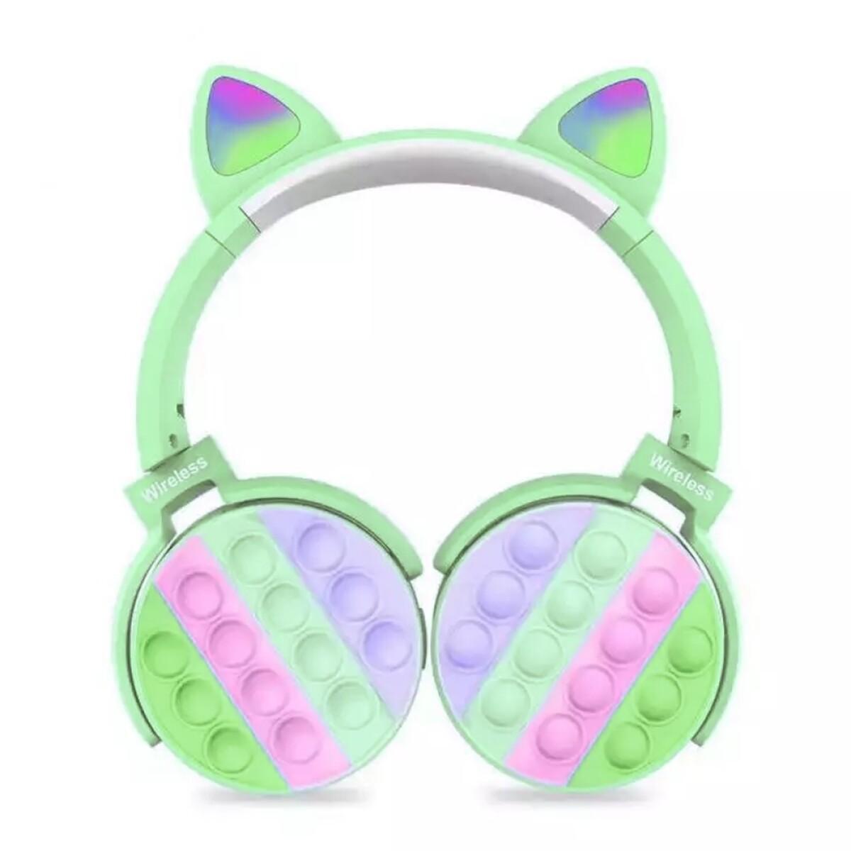 Auricular Inalámbrico Pop It Bluetooth Vincha C/Orejas Luces - Verde Claro 