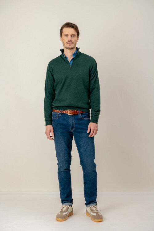 Sweater medio cierre Merino Verde