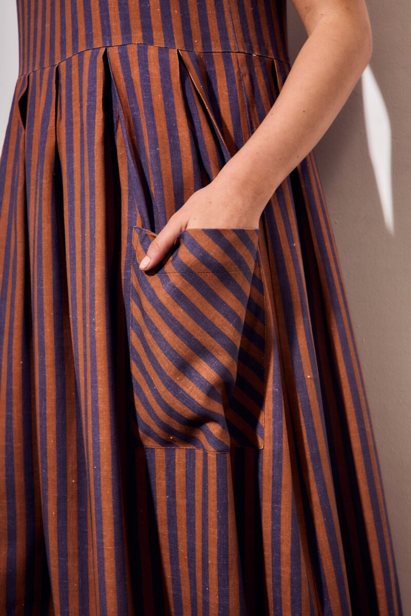 Vestido Rayado Con Lino Multi
