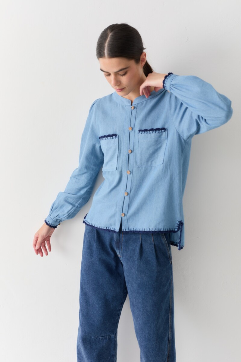 BLUSA HOCKEY DENIM CROCHET Celeste