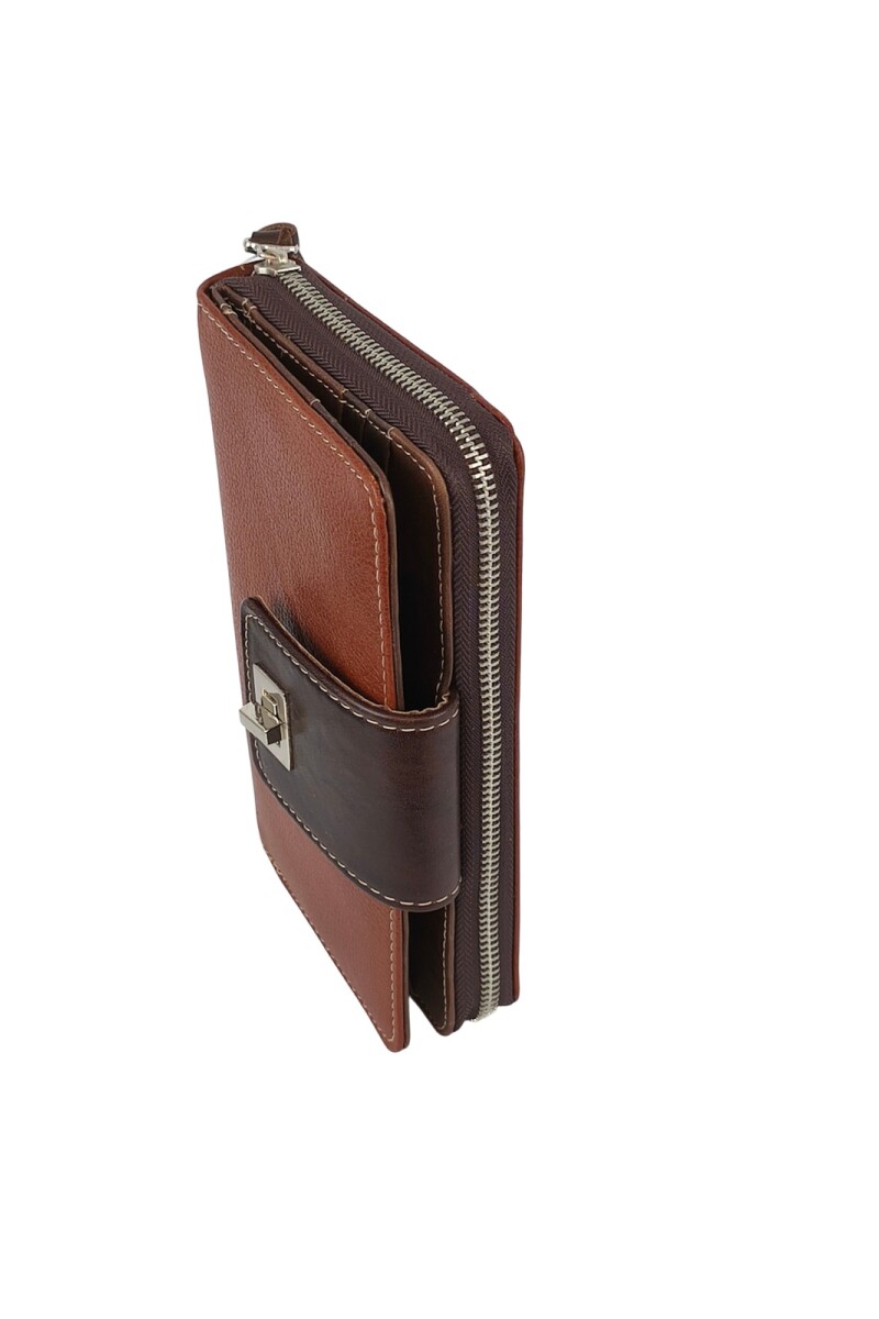 Monedero con tarjetero y cierre metálico Marrón