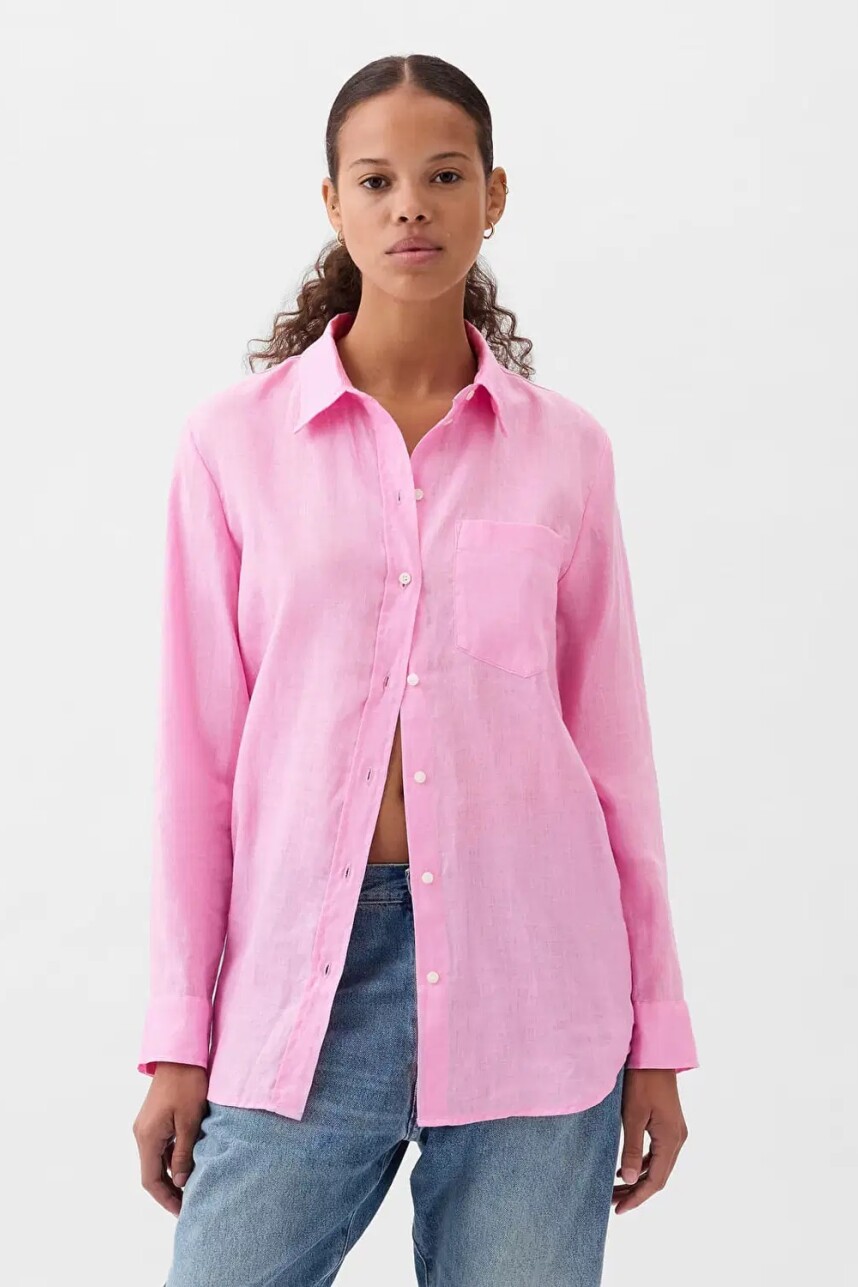 Camisa Boyfriend De Lino Mujer Sugar Pink