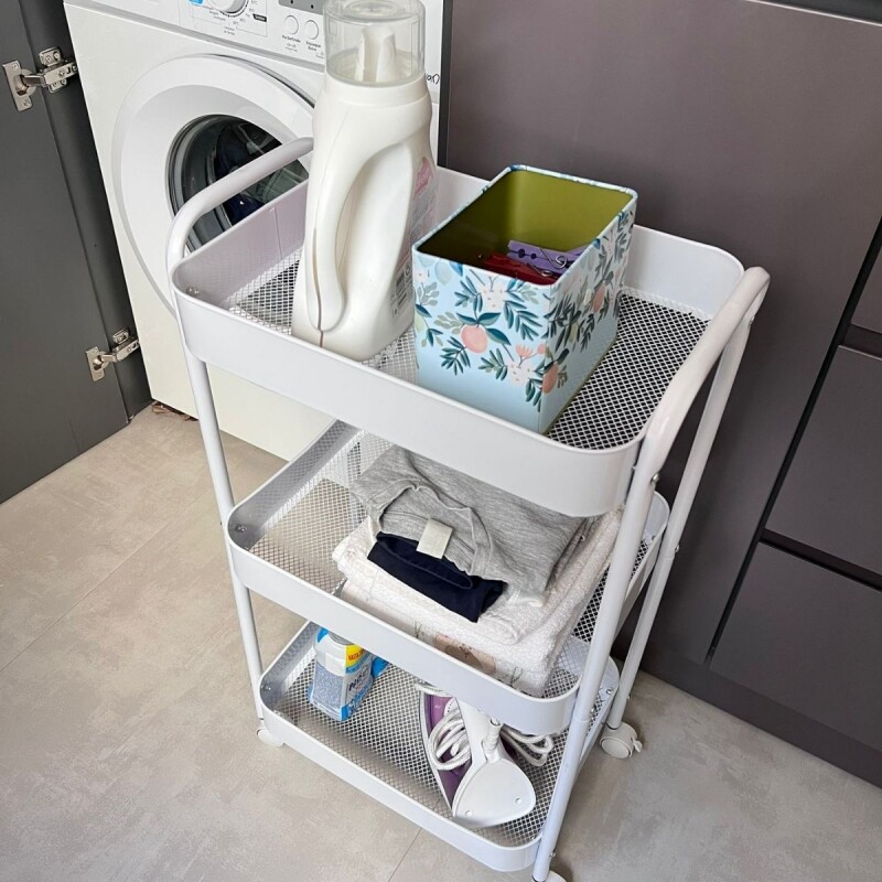 ZZ01 Carro Organizador Metálico 3 Estantes Y Ruedas 42x30x73cm - Blanco