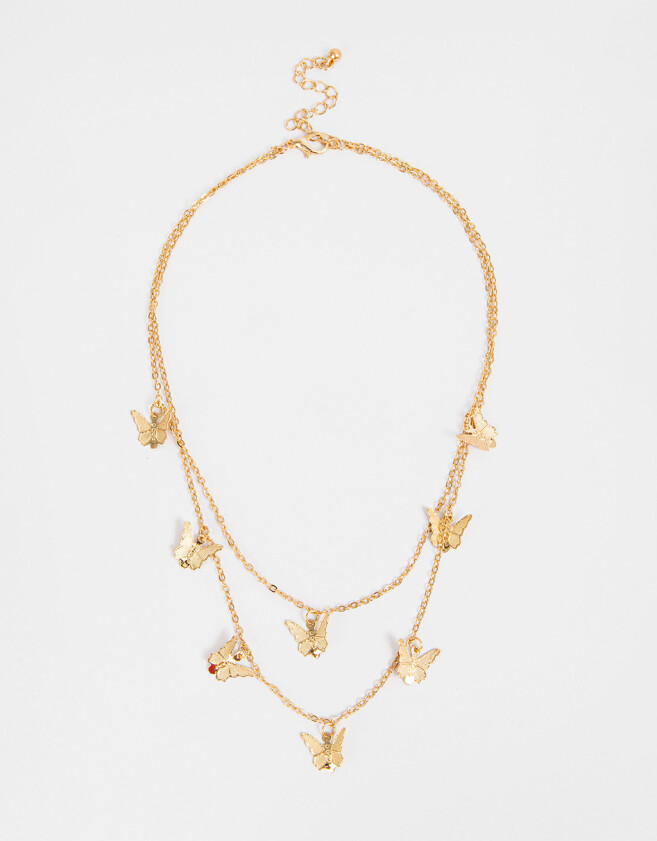 Collares Cortos Mariposas Collar Doble Con Mariposas - Dorado