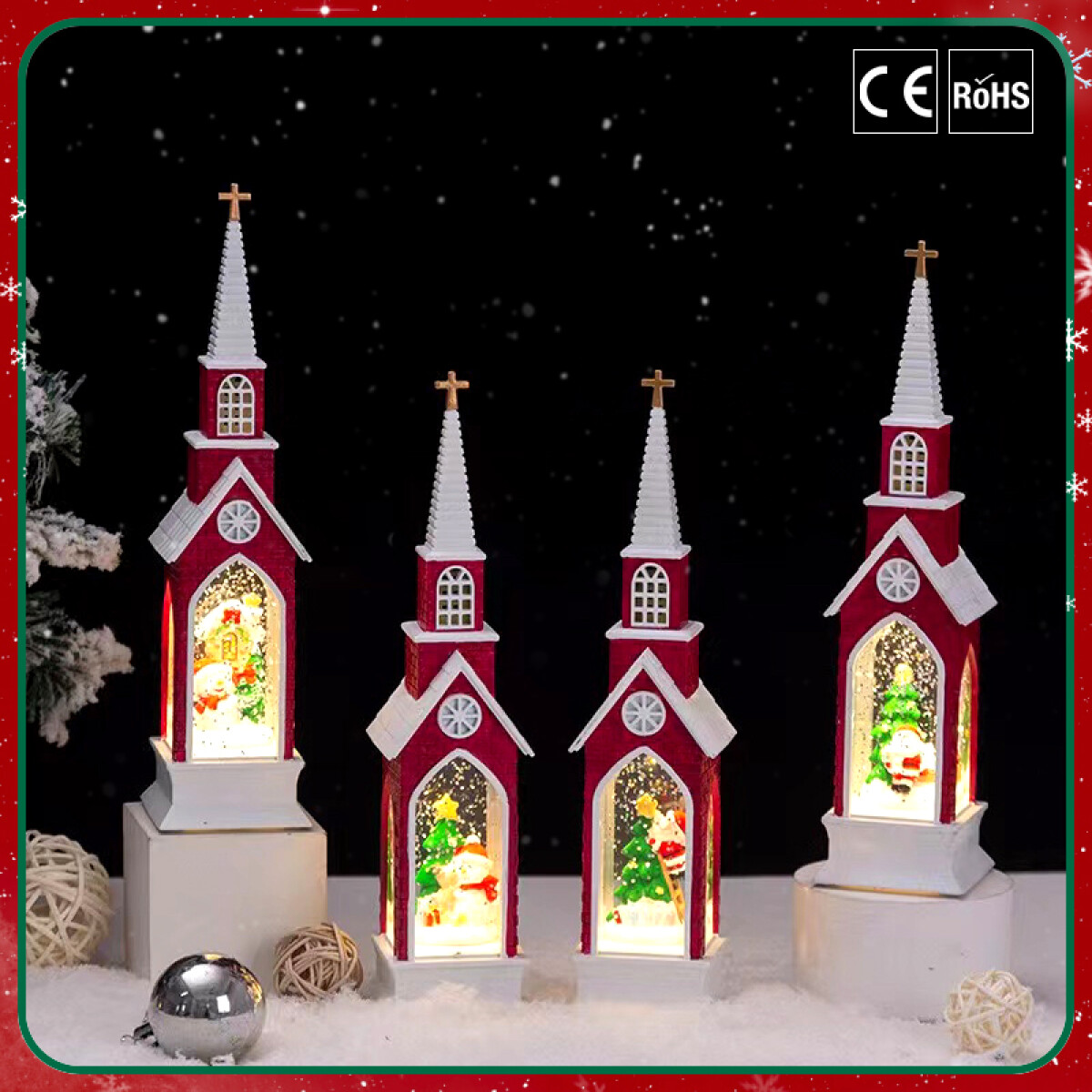 Bola De Nieve Iglesia Con Luz 