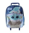 Mochila infantil Baby Yoda con Carro Tafeta Chica 35 x 26 cm Azul