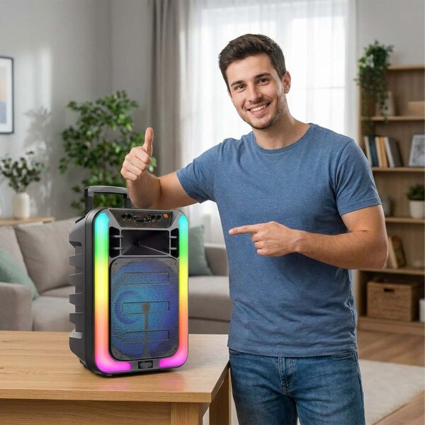 Parlante Portatil Bluetooth Karaoke C/ Microfono Recargable Color Negro