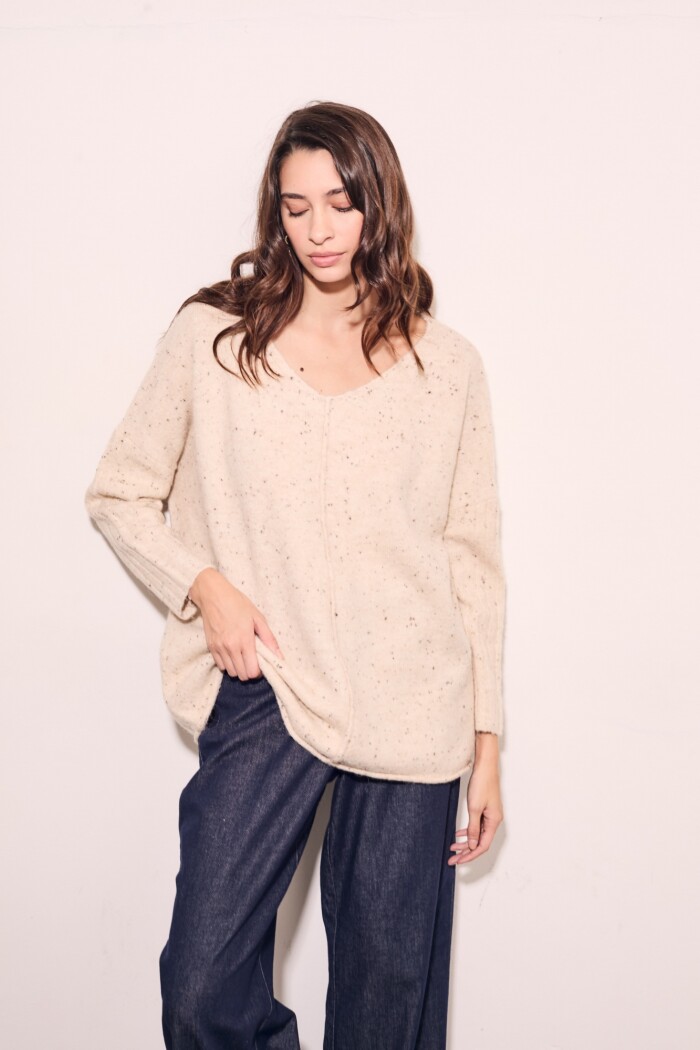 Sweater Bouttonne Beige Melange