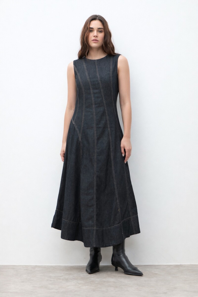 Maxi vestido de jean con cortes jean oscuro