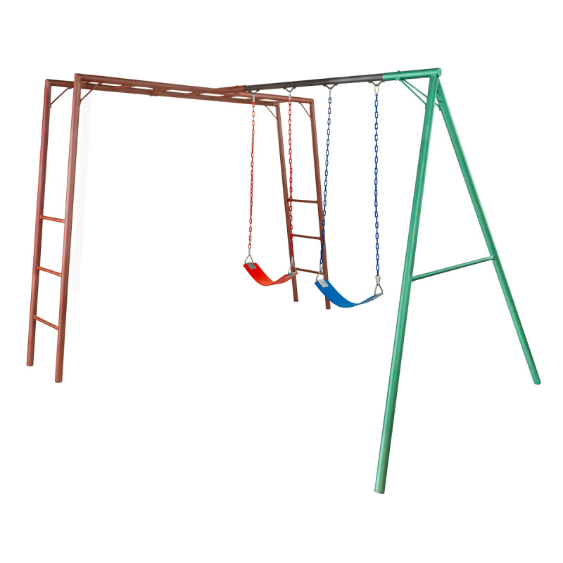 Pasamanos combinado con Juegos infantil diseñado para exterior con 2 hamacas de cincha. Pasamanos combinado con Juegos infantil diseñado para exterior con 2 hamacas de cincha.