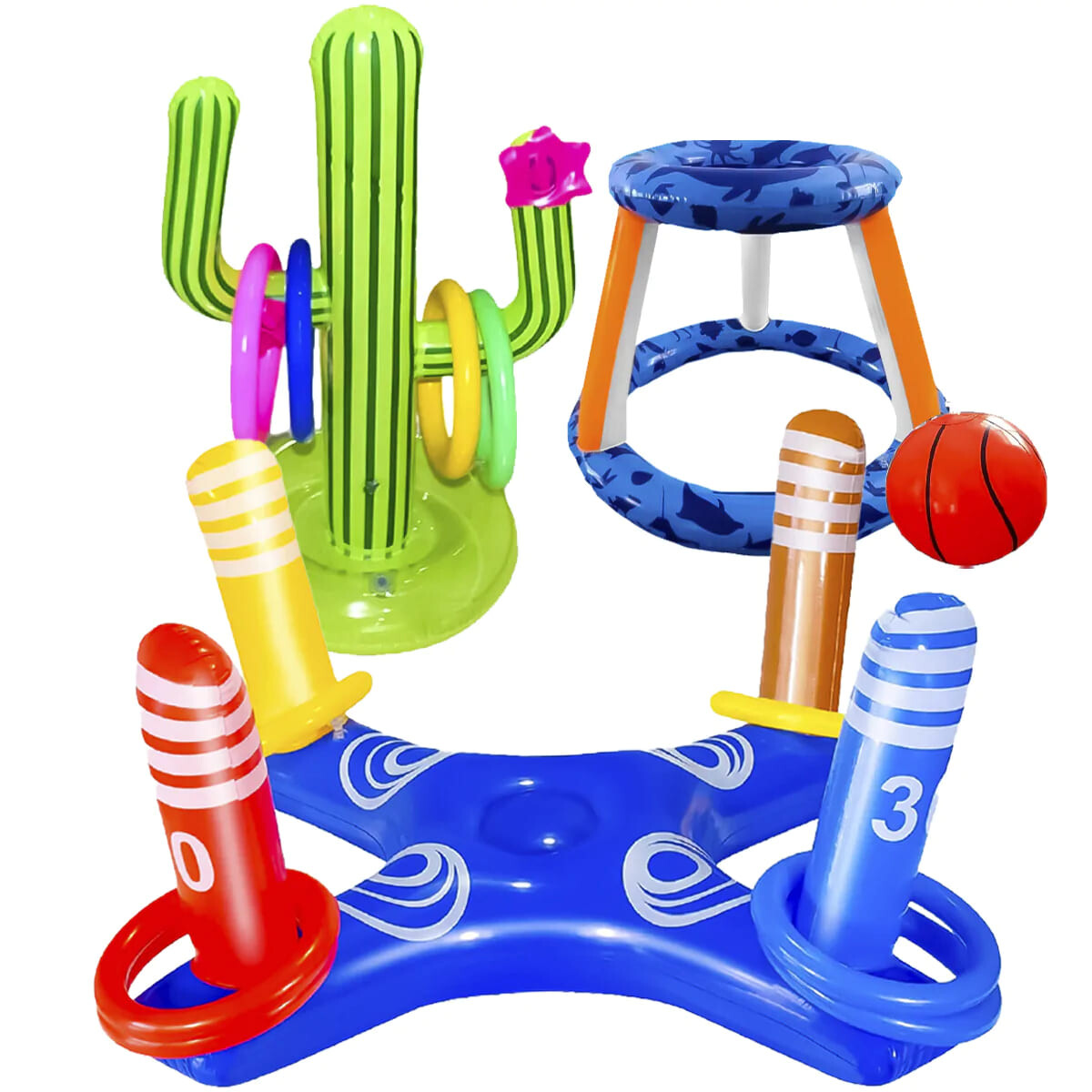 Set Inflables Juegos Accesorios X3 P/ Piscina Playa 