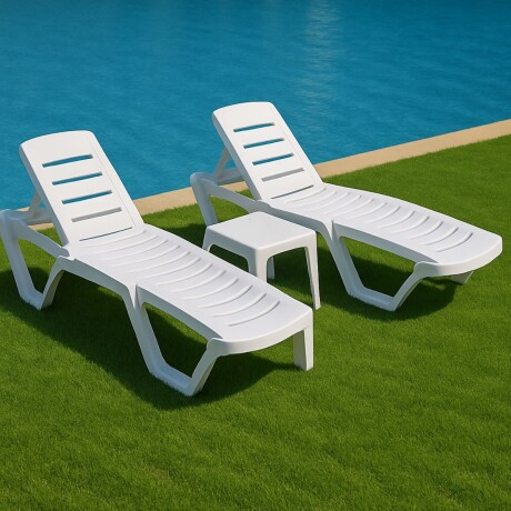 Set x2 Reposera de jardín con posiciones + mesa auxiliar BLANCO