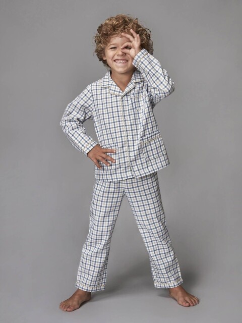Pijama De Cuadro Vichy Gris Azulado