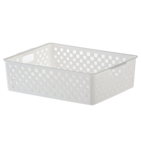 Caja Cesto Organizador Plástico Calado Quadratta 27x21x8Cm Blanco