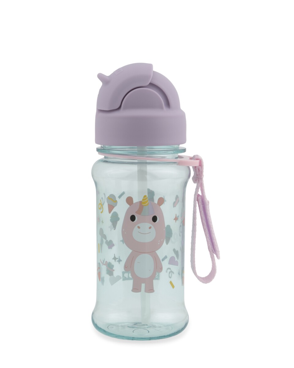Botella de plástico tritan, con sorbito, diseño unicornio 