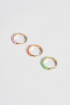 Set de tres anillos finos ajustables strass cobre multicolor