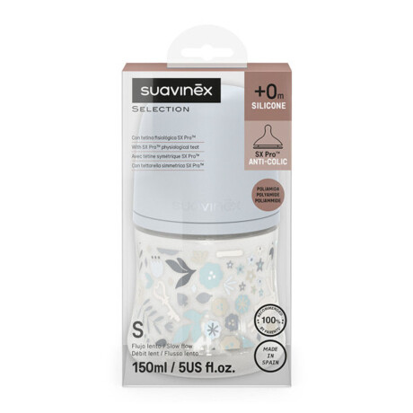 Mamadera Suavinex Bebés +0M 150Ml Tetina Fisio SX PRO Wonder Celeste