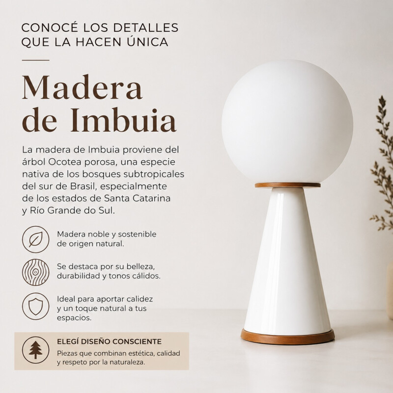 Lampara de Mesa Esfera en Madera Imbuia Lampara de Mesa Esfera en Madera Imbuia