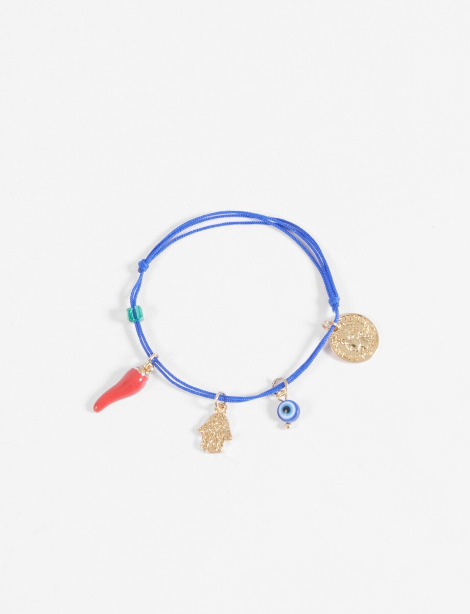 Pulsera dijes y ojito regulable - azul 