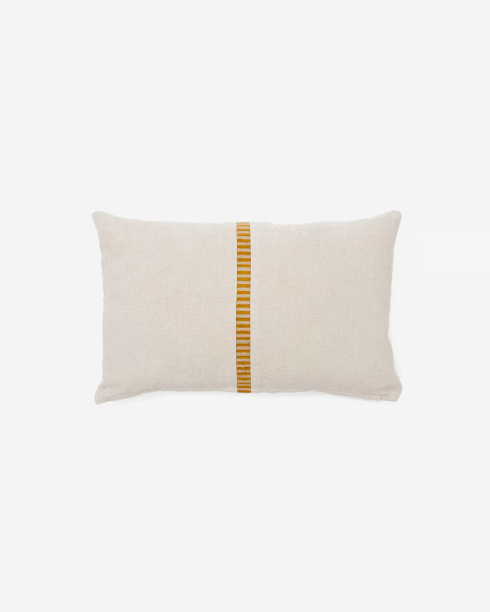 Almohadón Ardit de lino y algodón beige con raya bordada a contraste - mostaza 30x50 cm 