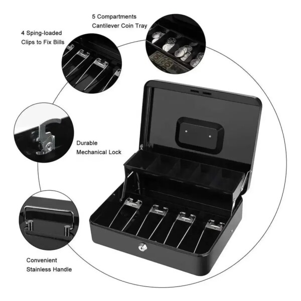 Caja Cofre Seguridad Dinero Fuerte Metal Llave 30x24x9cm Ax Negro