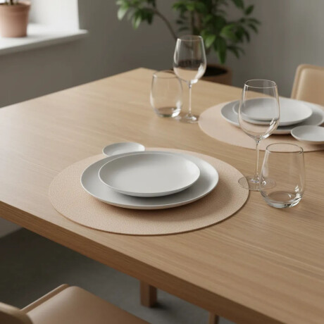 Mantel Individual Doble Cara Redondo Premium Tex en PVC Rosa/gris